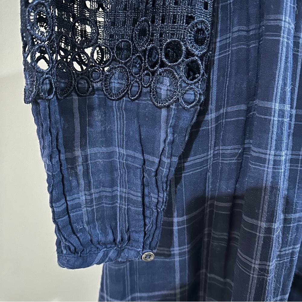 Anthropologie Plaid Kerchief Dress by Akemi + Kin Navy Size 6 - Picture 6 of 9